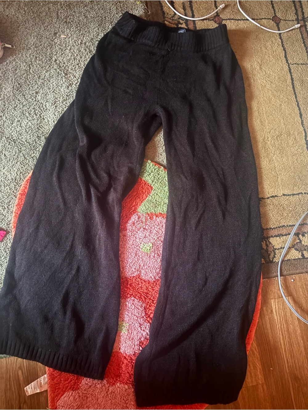 Wide Leg Knit Pants — Black